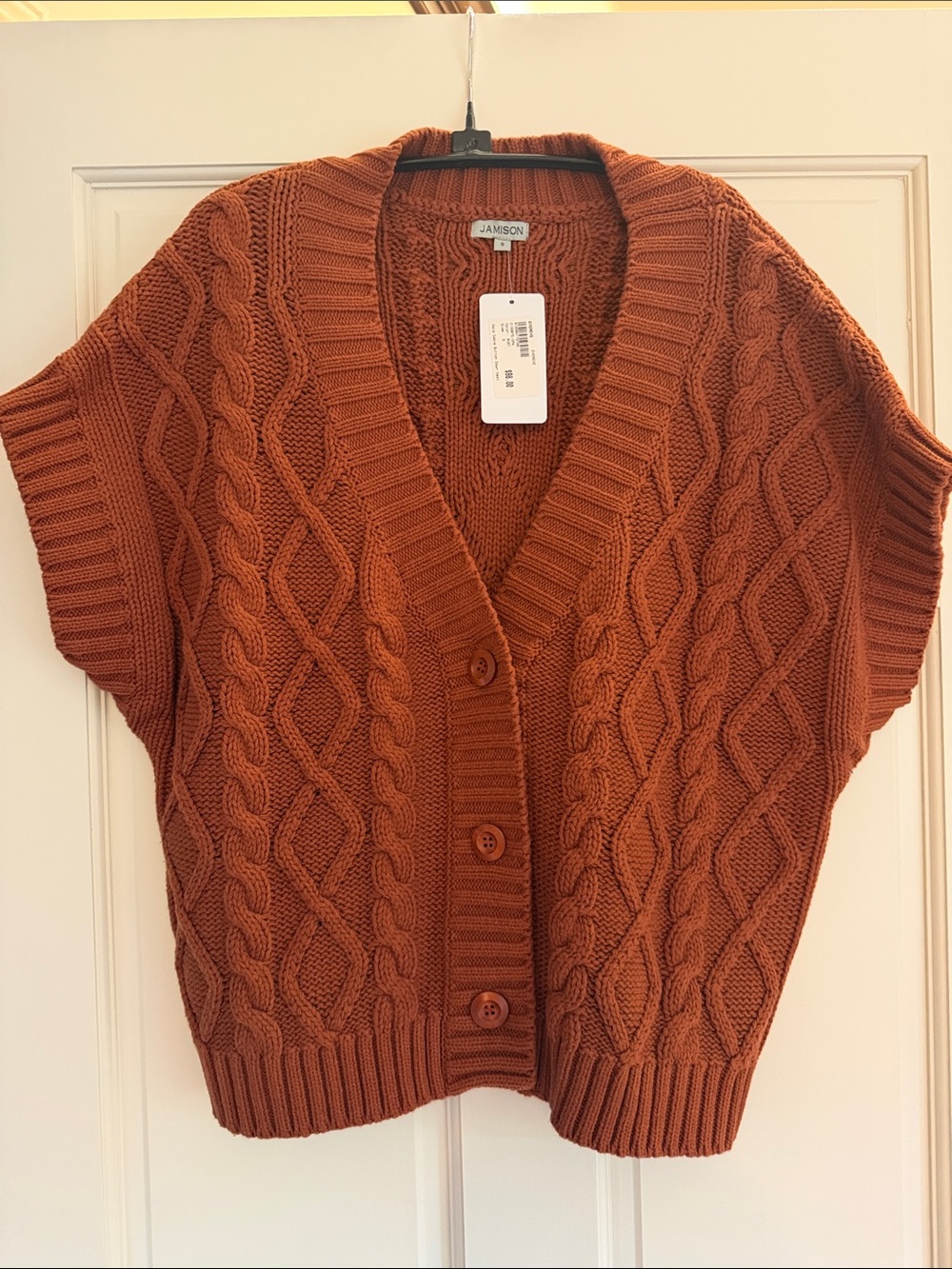 Evereve Rust over Suzed Cable Knit Short-Sleeve Button Cardigan